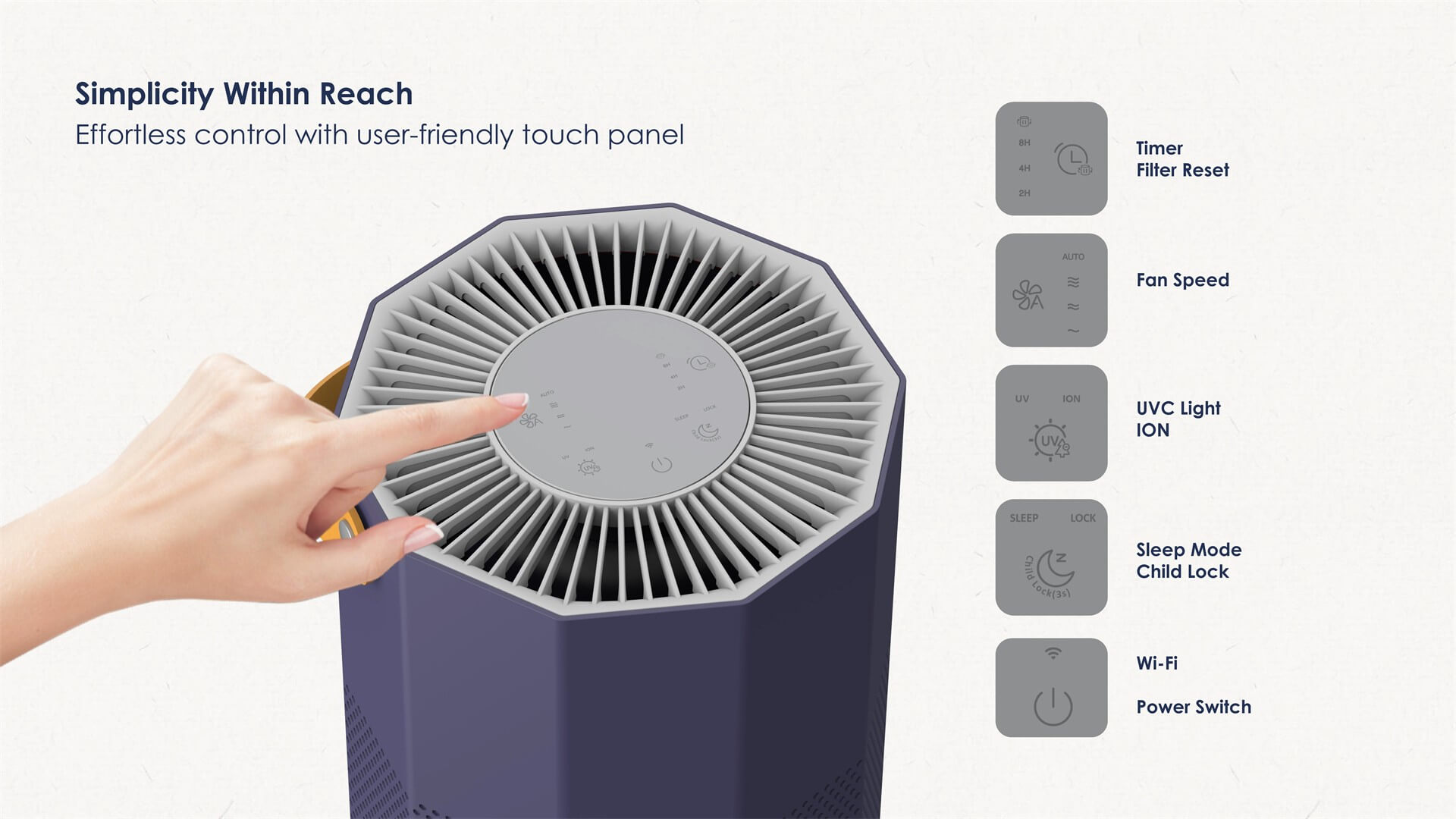 Air Purifier Manufacturer HEPA Air Cleaner with Nightlight for Pets Home Office Smoke Dust Pollen AP-M1056UAS