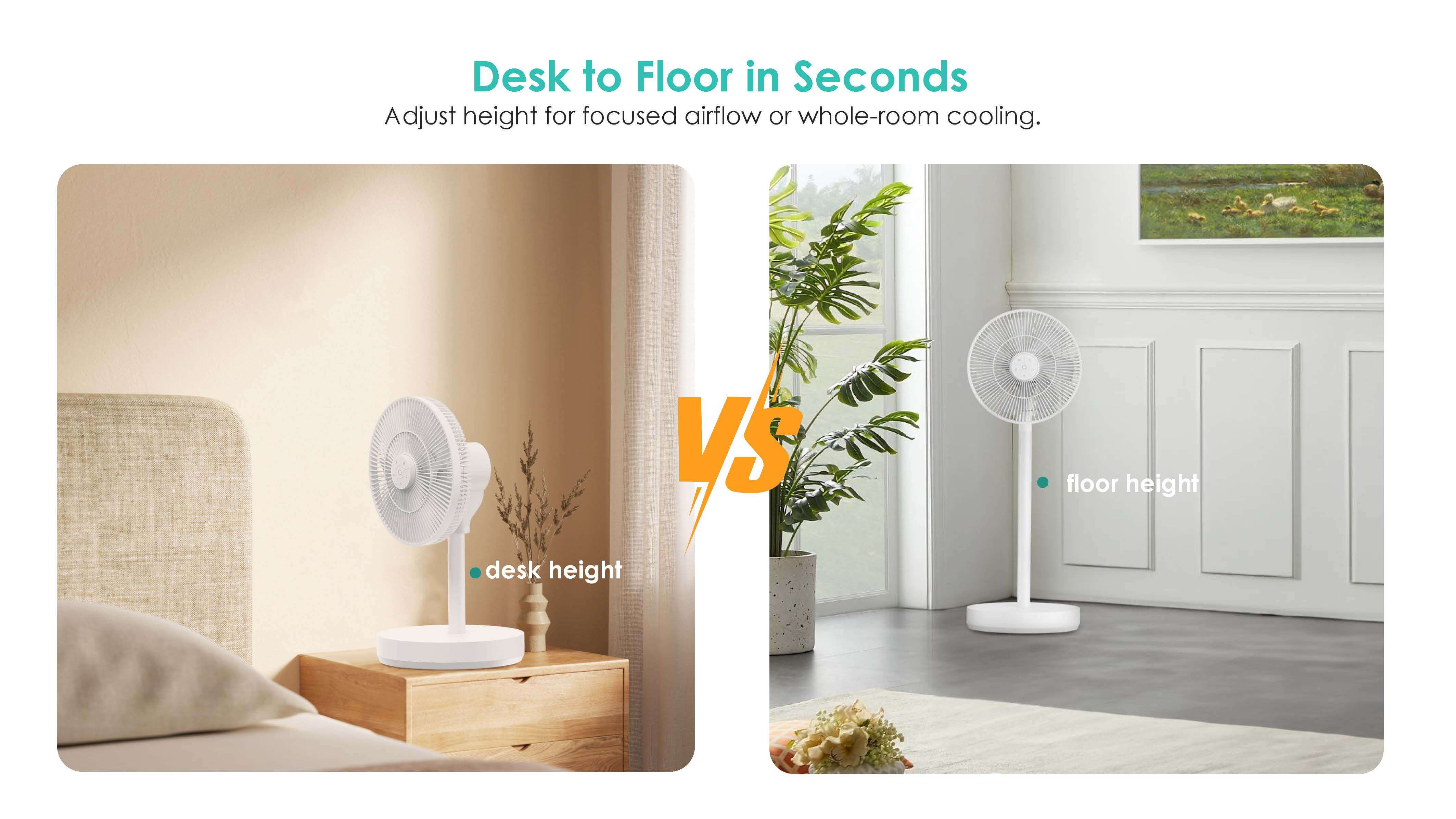 Comefresh 12 inch Adjustable Standing Fan BLDC Pedestal Fan Floor Fan AP-F1290BLRS