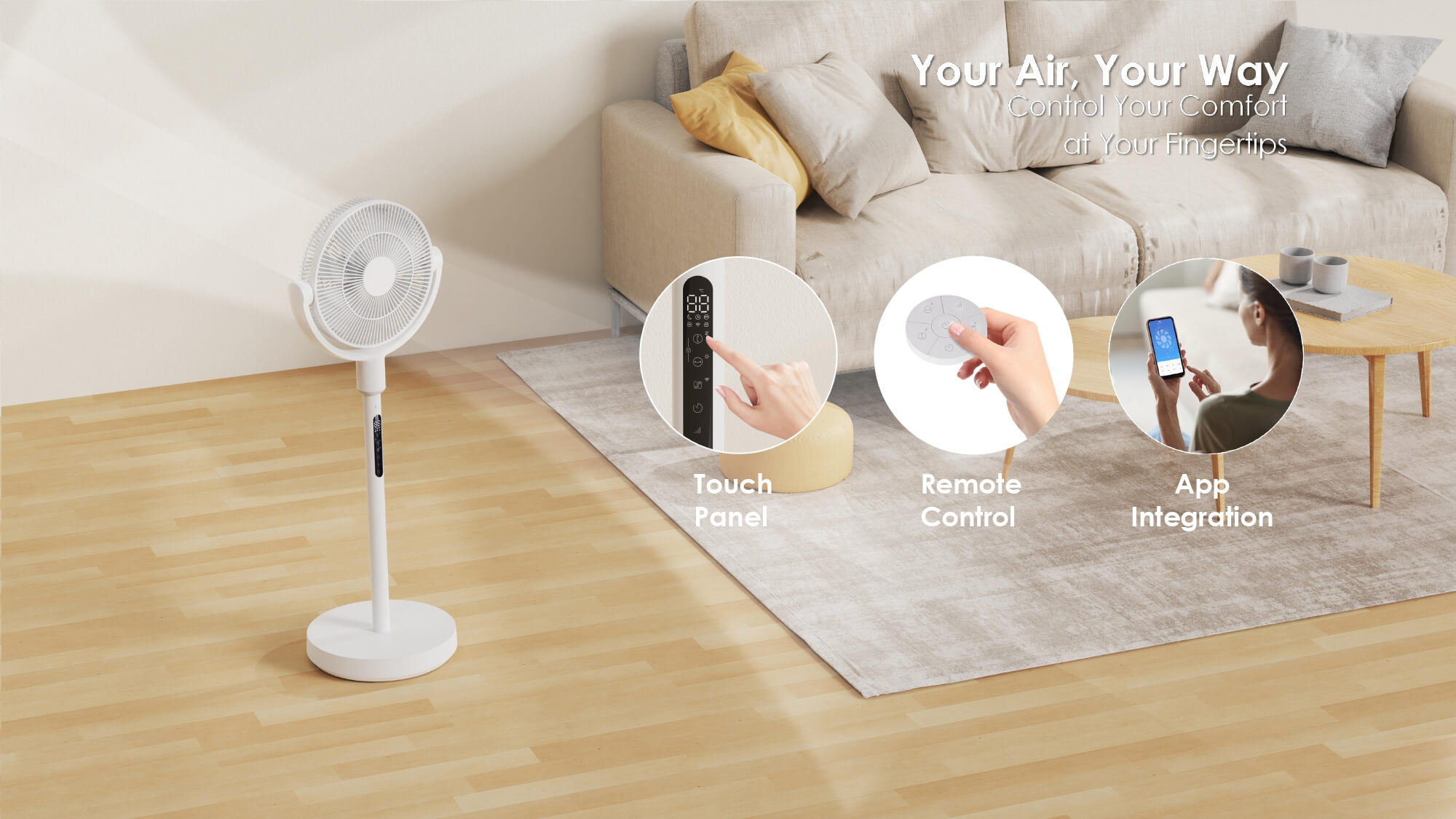 Comefresh 12 inch Adjustable Standing Pedestal Fan with BLDC Motor 150-Degree Oscillating Floor Fan with Remote Timer 10 Speeds AP-F1280BLRS