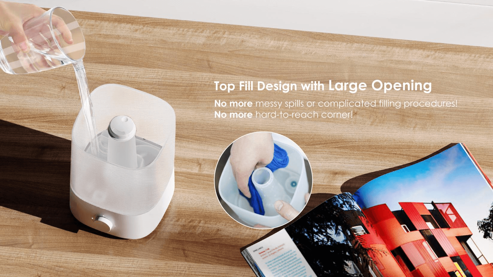Comefresh 2L Ultrasonic Top-Fill Humidifier for Bedroom Quiet Cool Mist Humidifier with Nightlight for Baby Nursery Home Office