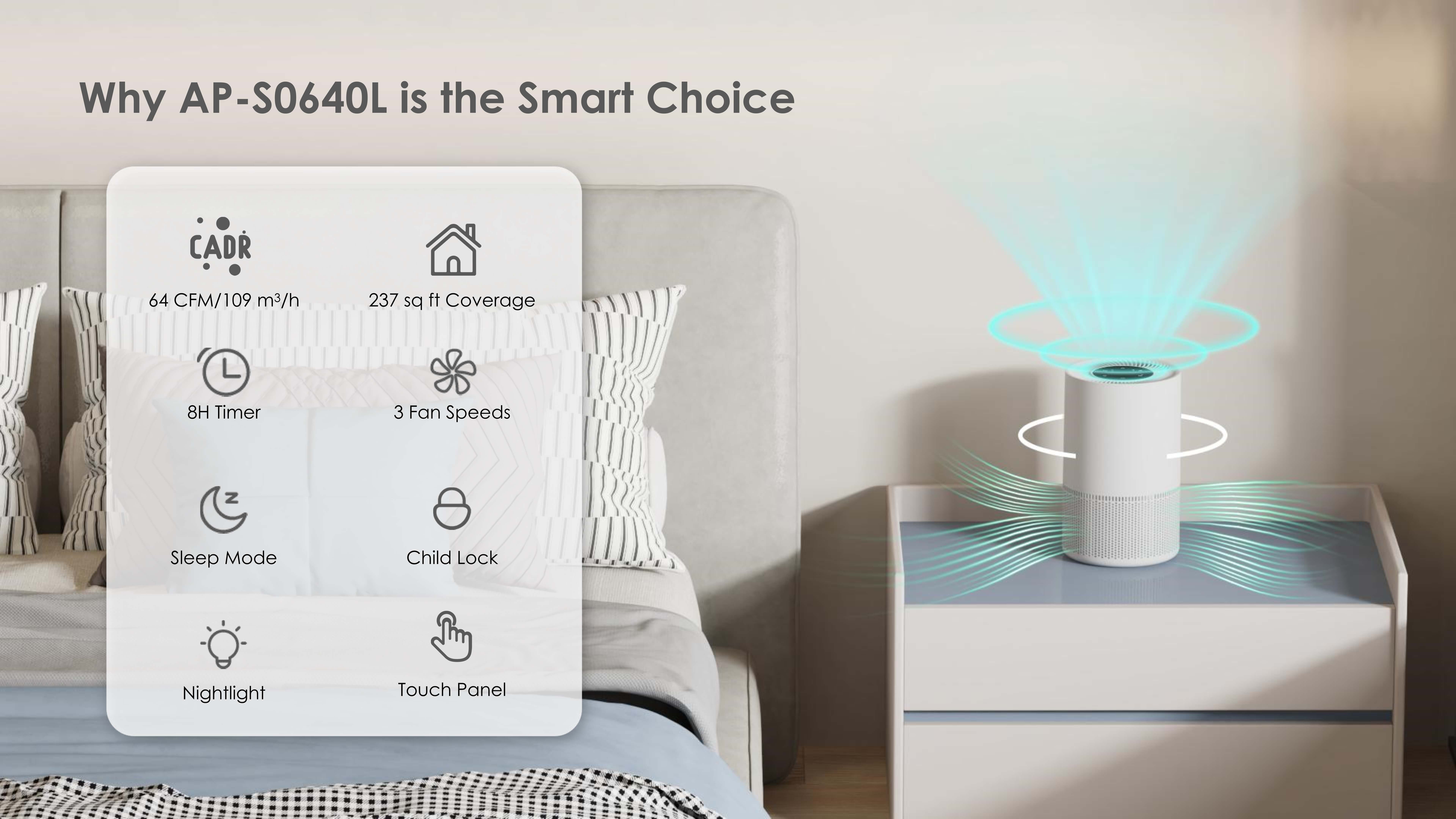 Comefresh Air Purifier Diffuser Quiet HEPA Filter Air Cleaner with Aroma for Home Bedroom Office AP-S0620L