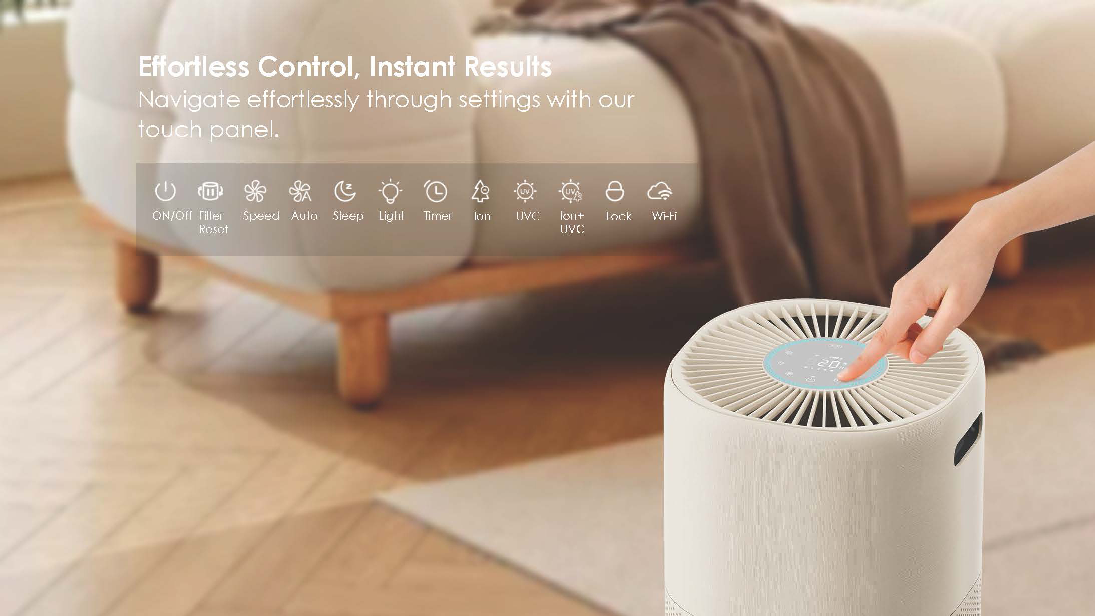 Comefresh Air Purifier for Home Pets HEPA Purifier Air Cleaner with  Wi-Fi UV Dust Sensor for Smoke Dust Pollen AP-H3029U