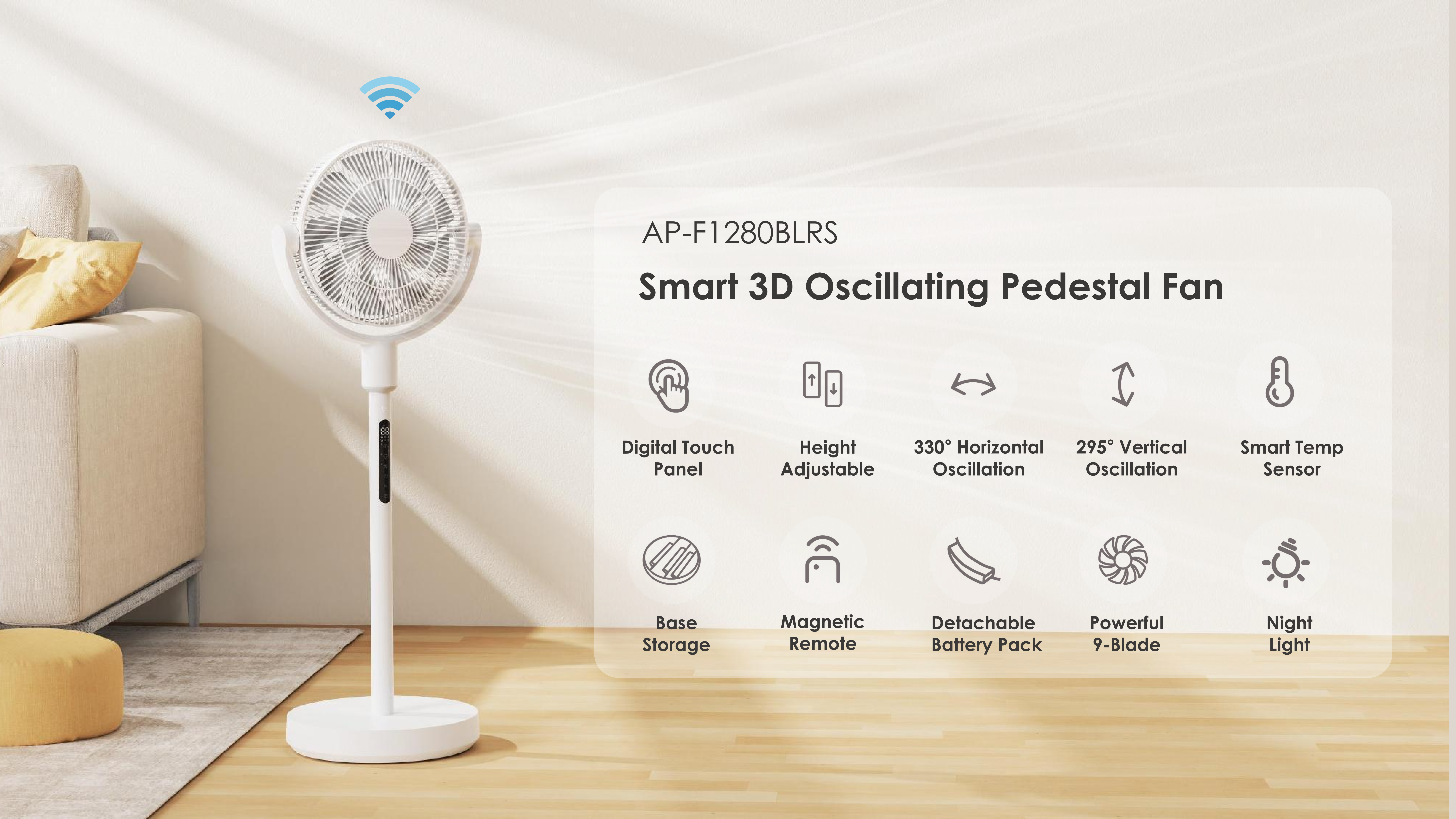 Comefresh Fan Manufacturer Adjustable Standing Fan 150-Degree Oscillating Fan Pedestal Floor Fan with Remote Timer AP-F1280BLRS