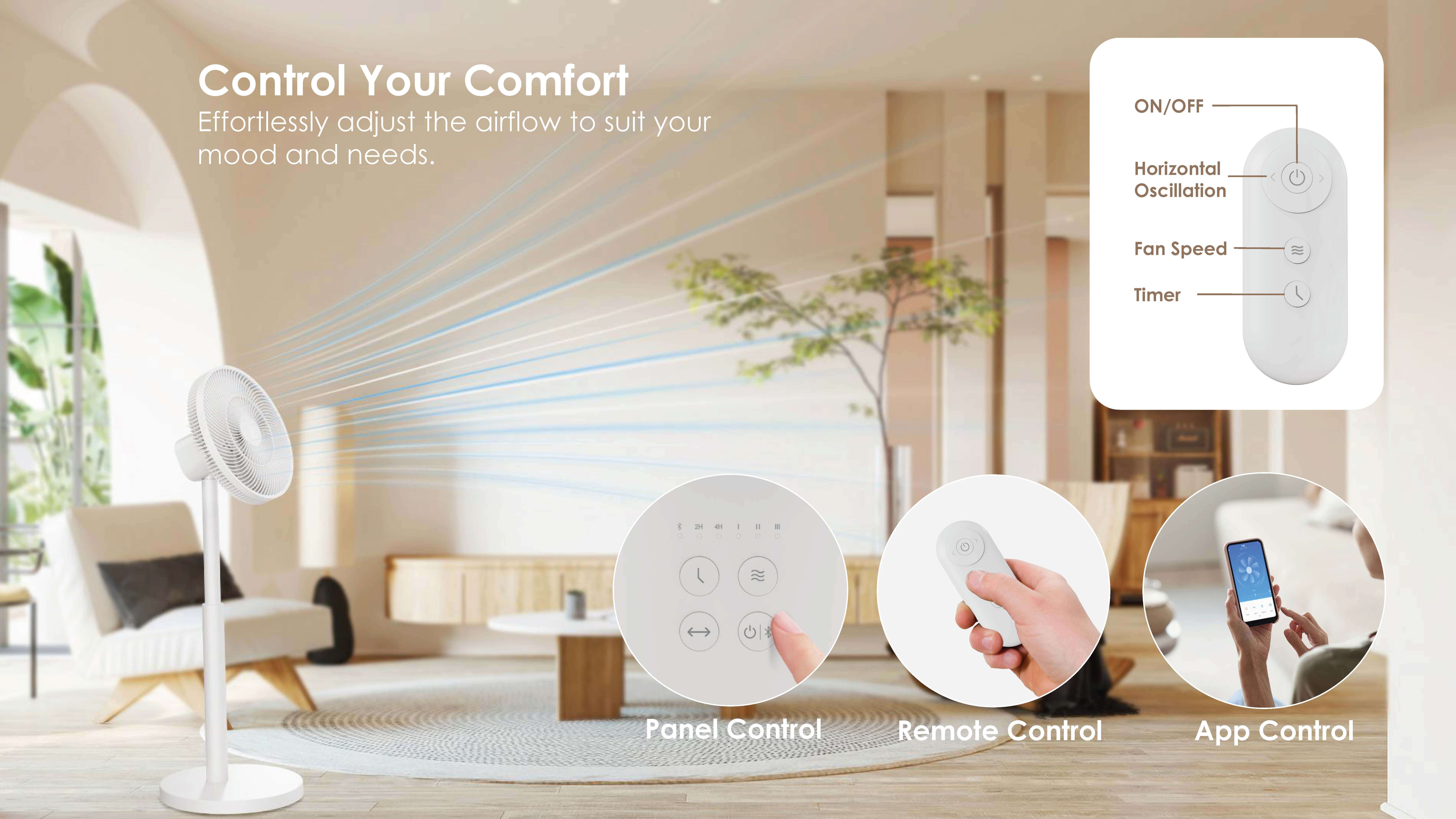 Comefresh Fan Manufacturer Adjustable Standing Fan Oscillating Fan Pedestal with Bluetooth Remote Floor Fan with Timer for Home Office AP-F1270RT