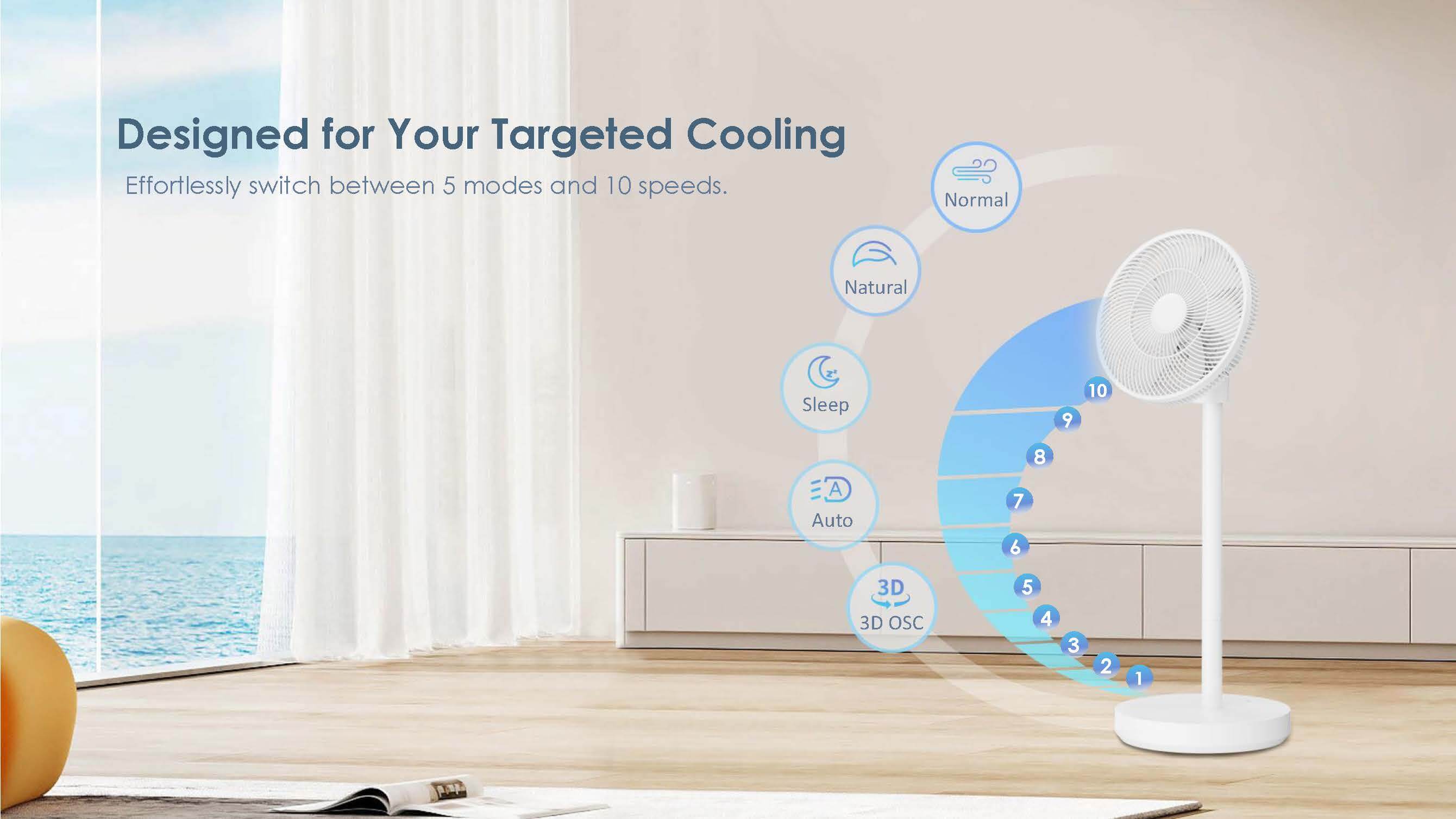 Comefresh Fan Manufacturer Adjustable Standing Fan for Home Energy Efficient Pedestal Fan Oscillating Floor Fan AP-F1260BRS