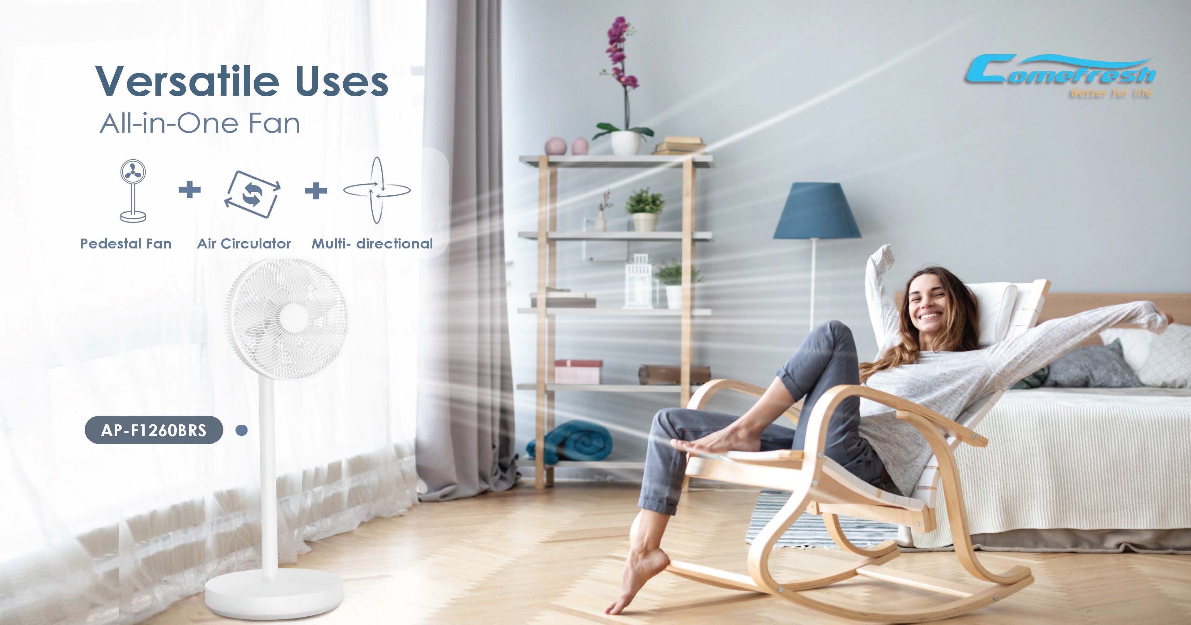 Comefresh Fan Manufacturer Adjustable Standing Pedestal Fan Energy Efficient Floor Fan for Home Office AP-F1260BRS