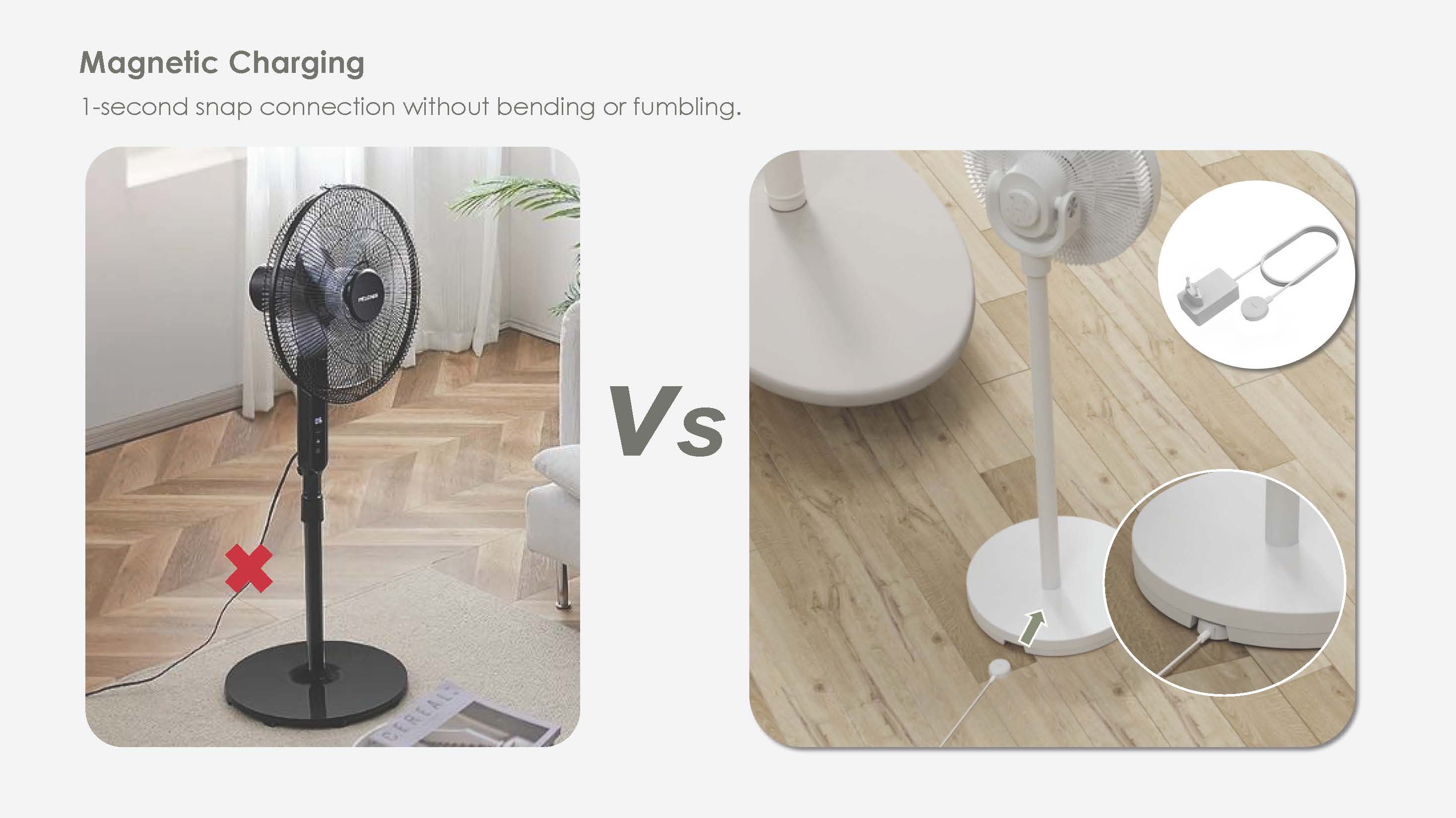 Comefresh Rechargeable Pedestal Floor Fan with Ionizer Adjustable BLDC Standing Fan with Nightlight Remote AUTO AP-F1410ABLRS