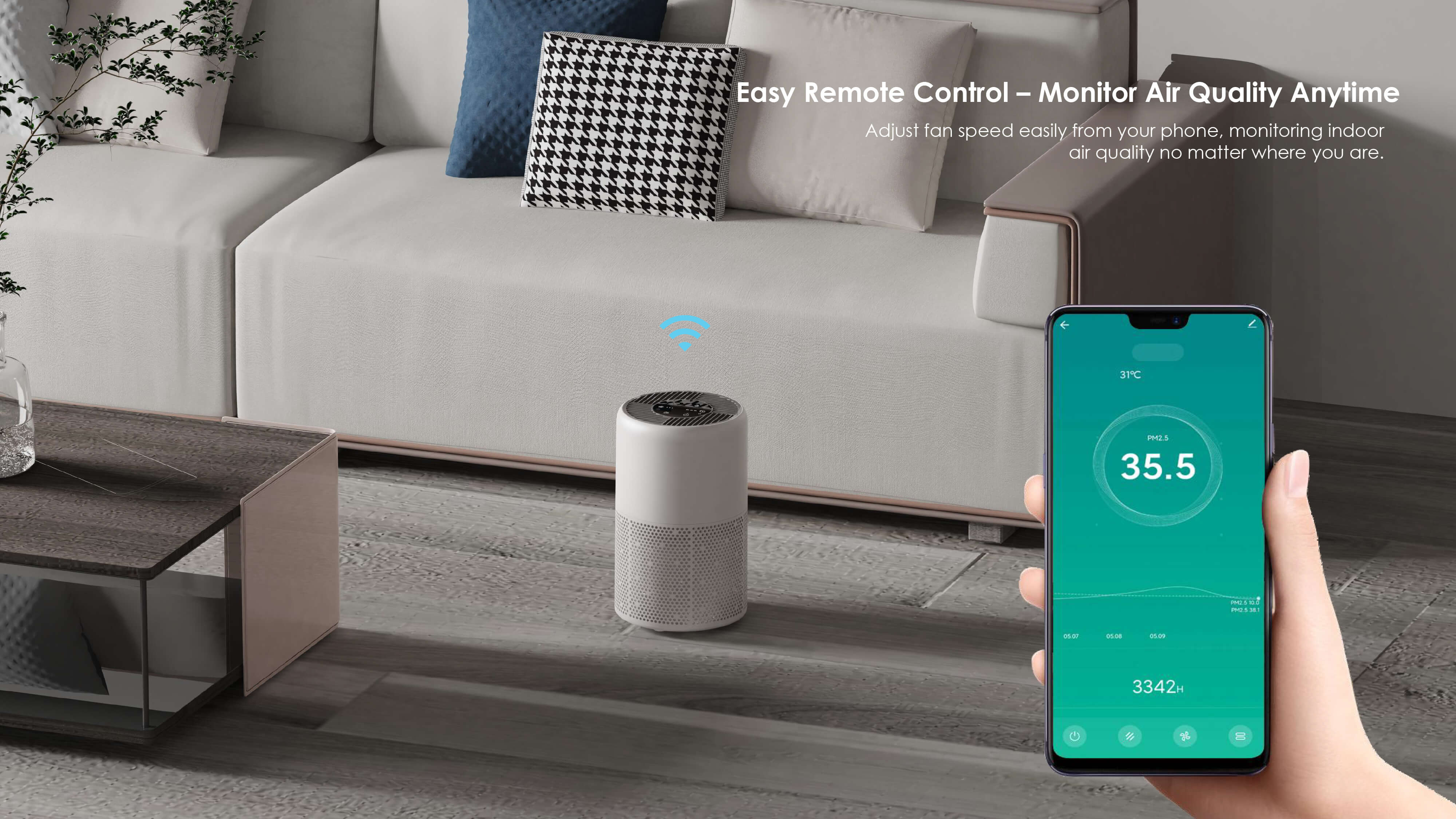 Comefresh Smart Home Air Purifier Cleaner with AUTO PM2.5 Sensor HEPA Purifier for Pets Smoke Dust Pollen AP-M1346AS