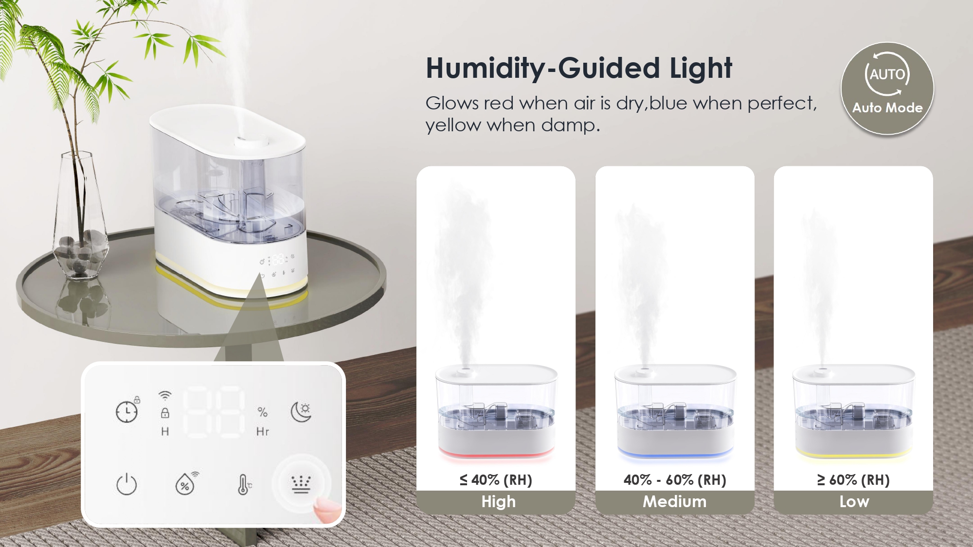 Comefresh Smart Humidifier with Humidity Sensor Night Light