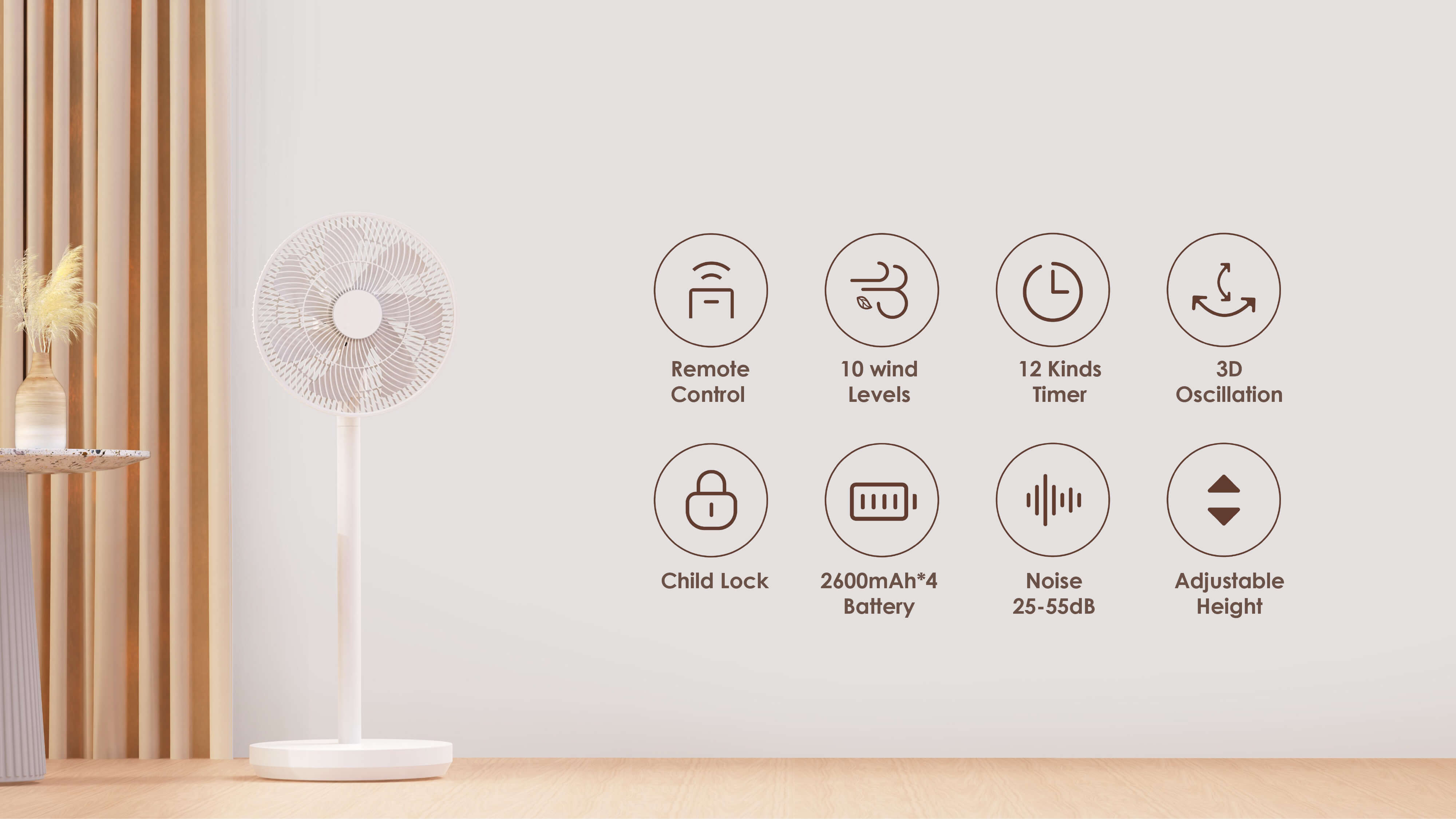Comefresh Standing Fan with BLDC Motor Rechargeable Pedestal Fan Floor Fan