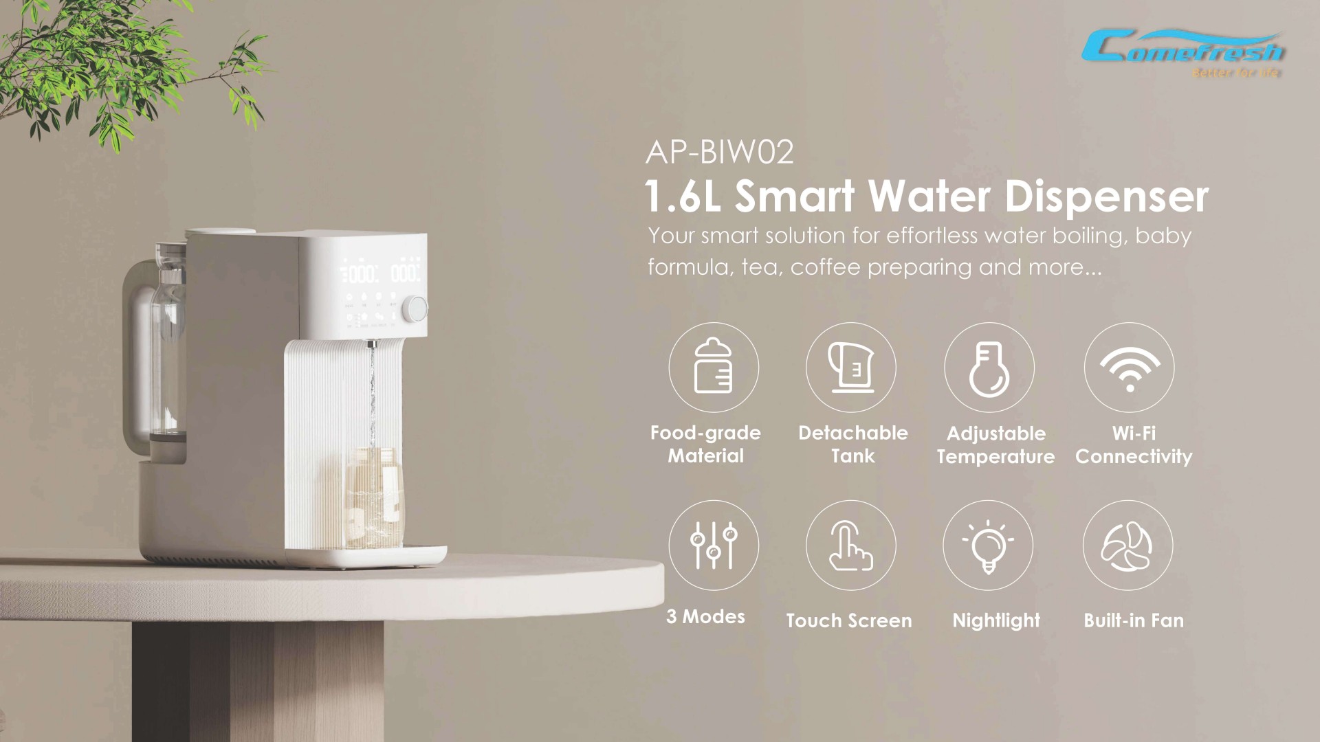 Comefresh Water Boiler Water Dispenser with 4 Volume Dispense Warmer Electric Kettle with Auto Shutoff AP-BIW02