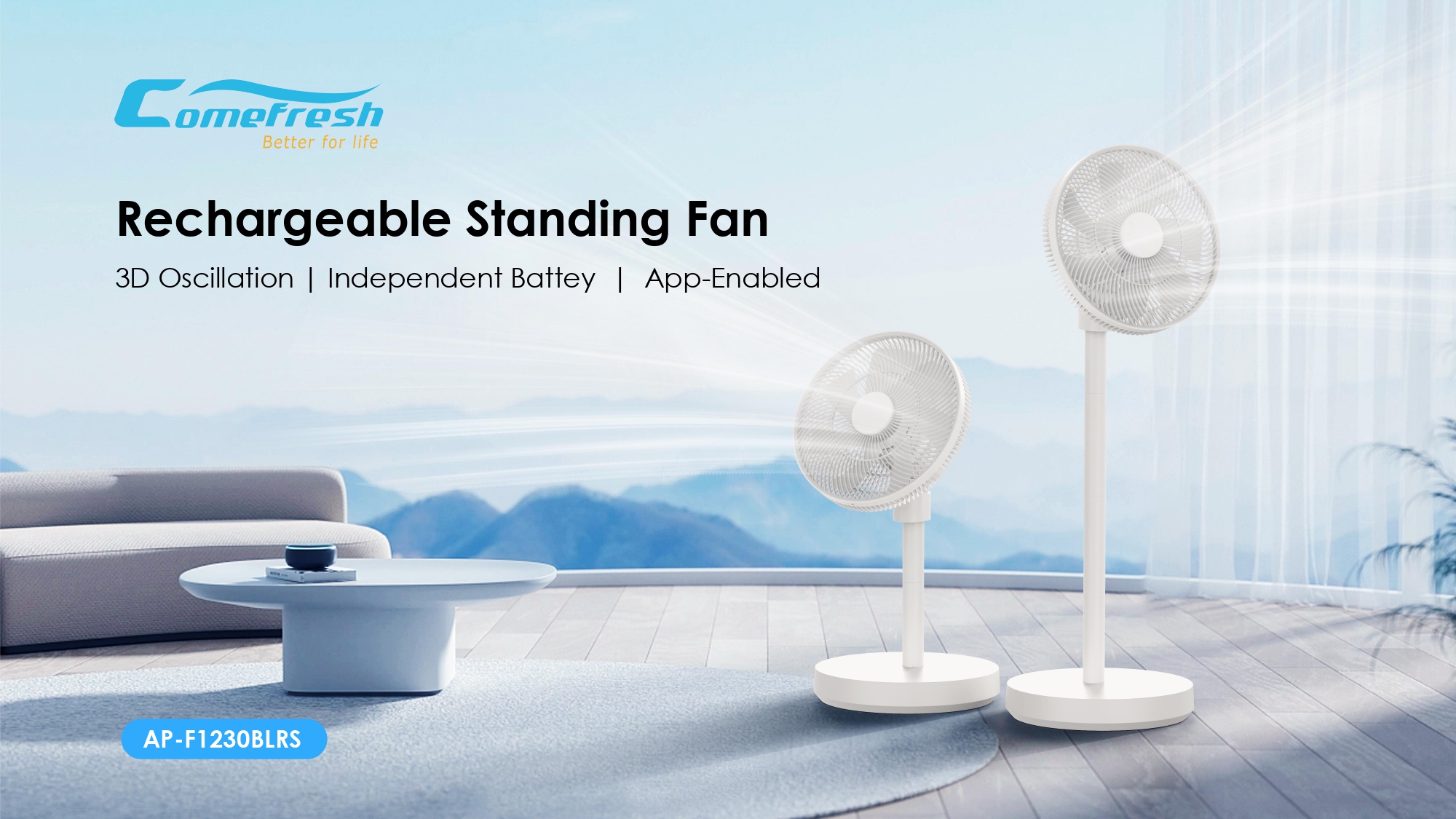 Rechargeable Standing Fan 3D Oscillation Cord-Free App Control