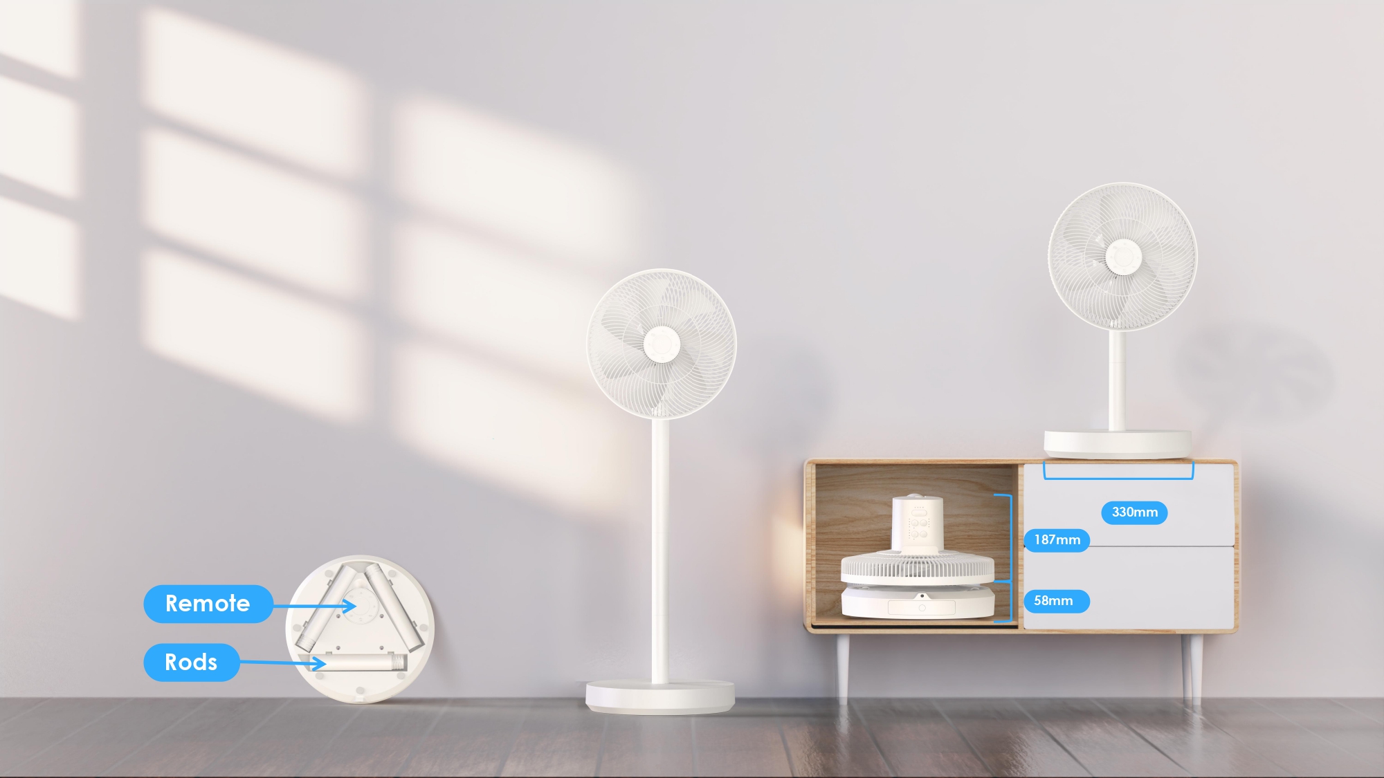 Rechargeable Standing Fan Factory Adjustable BLDC Pedestal Fan with Nightlight Display Remote AUTO