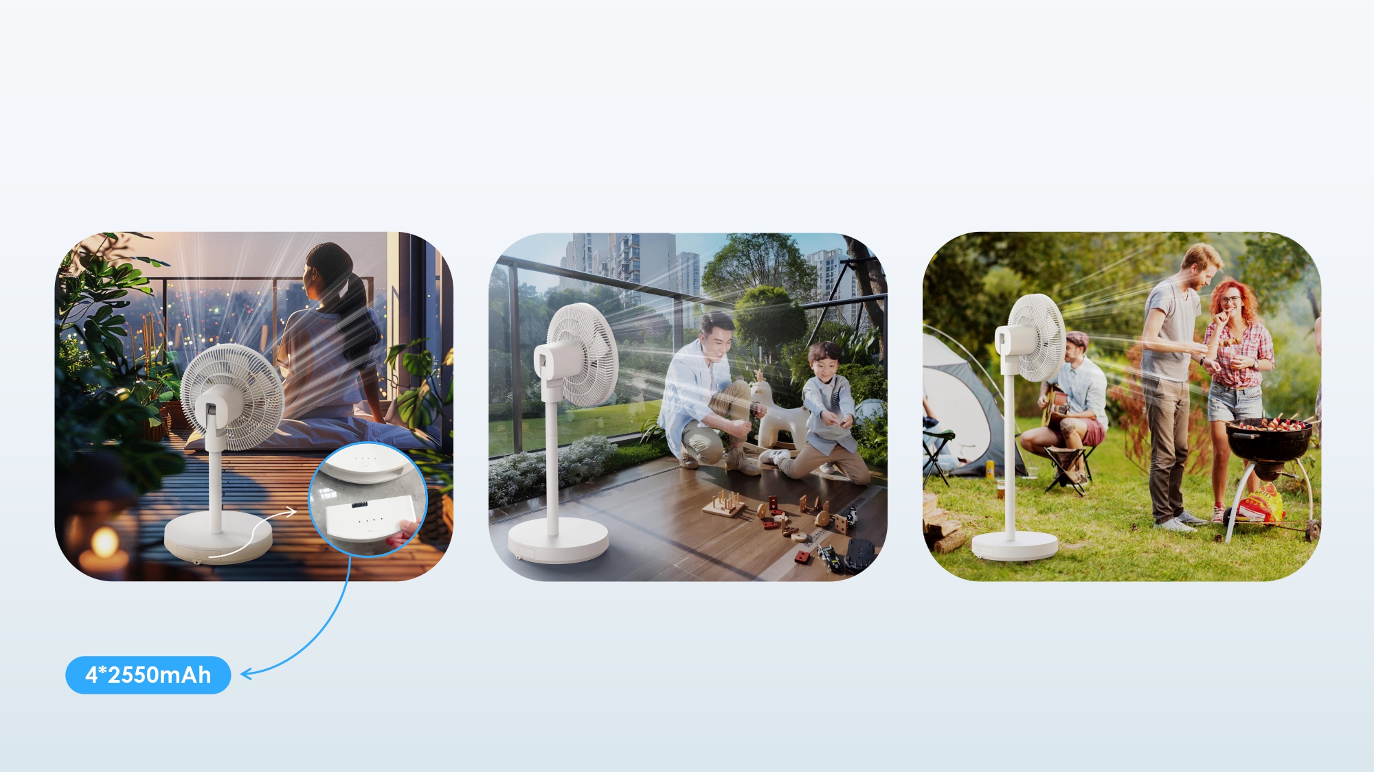 Smart Standing Fan with Detachable Battery 3 Height Adjustment  Digital Remote