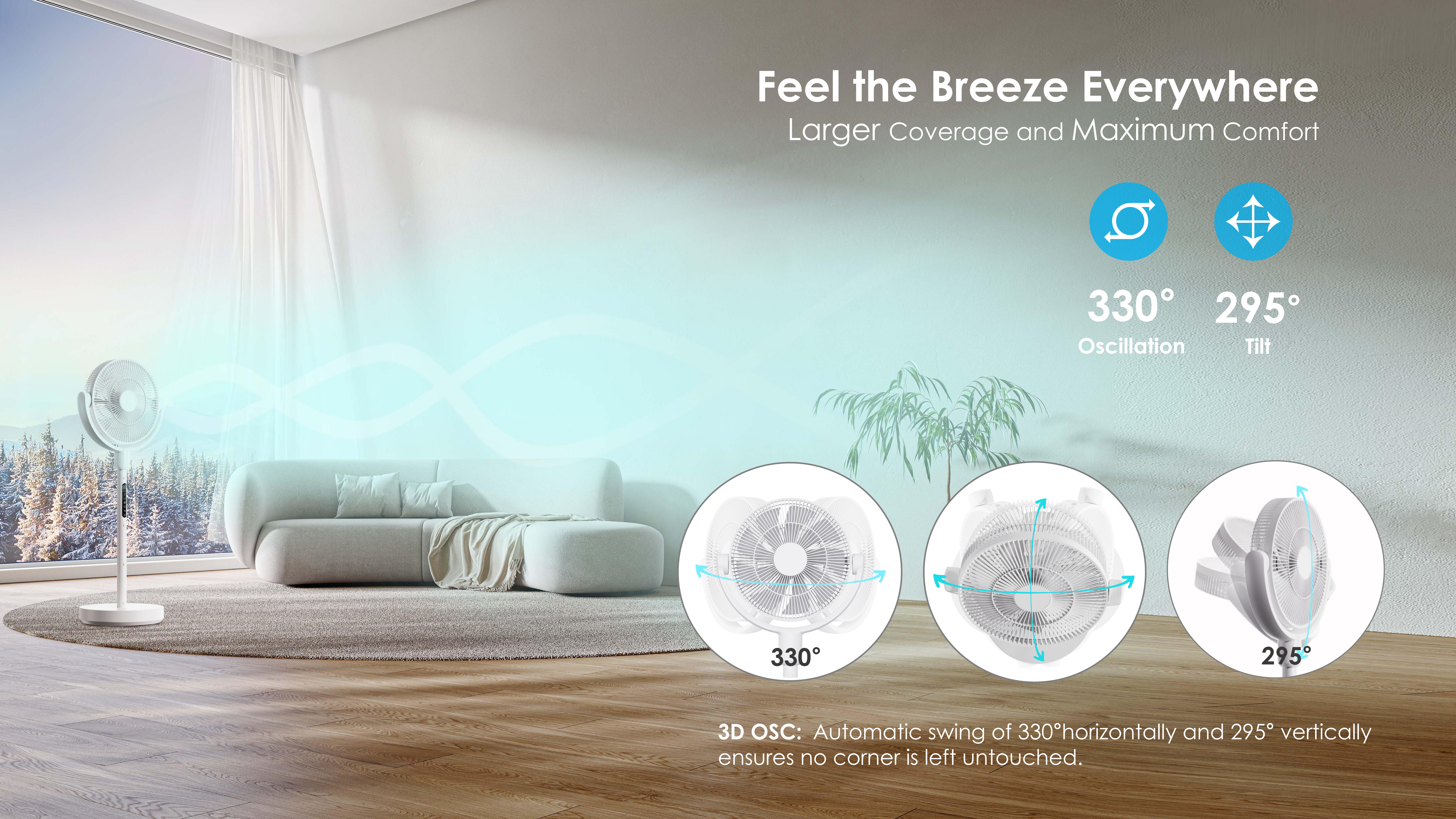 Standing Fan  Manufacturer Comefresh Rechargeable Oscillating Fan Pedestal with Remote Floor Fan with Timer for Home Office AP-F1280BLRS