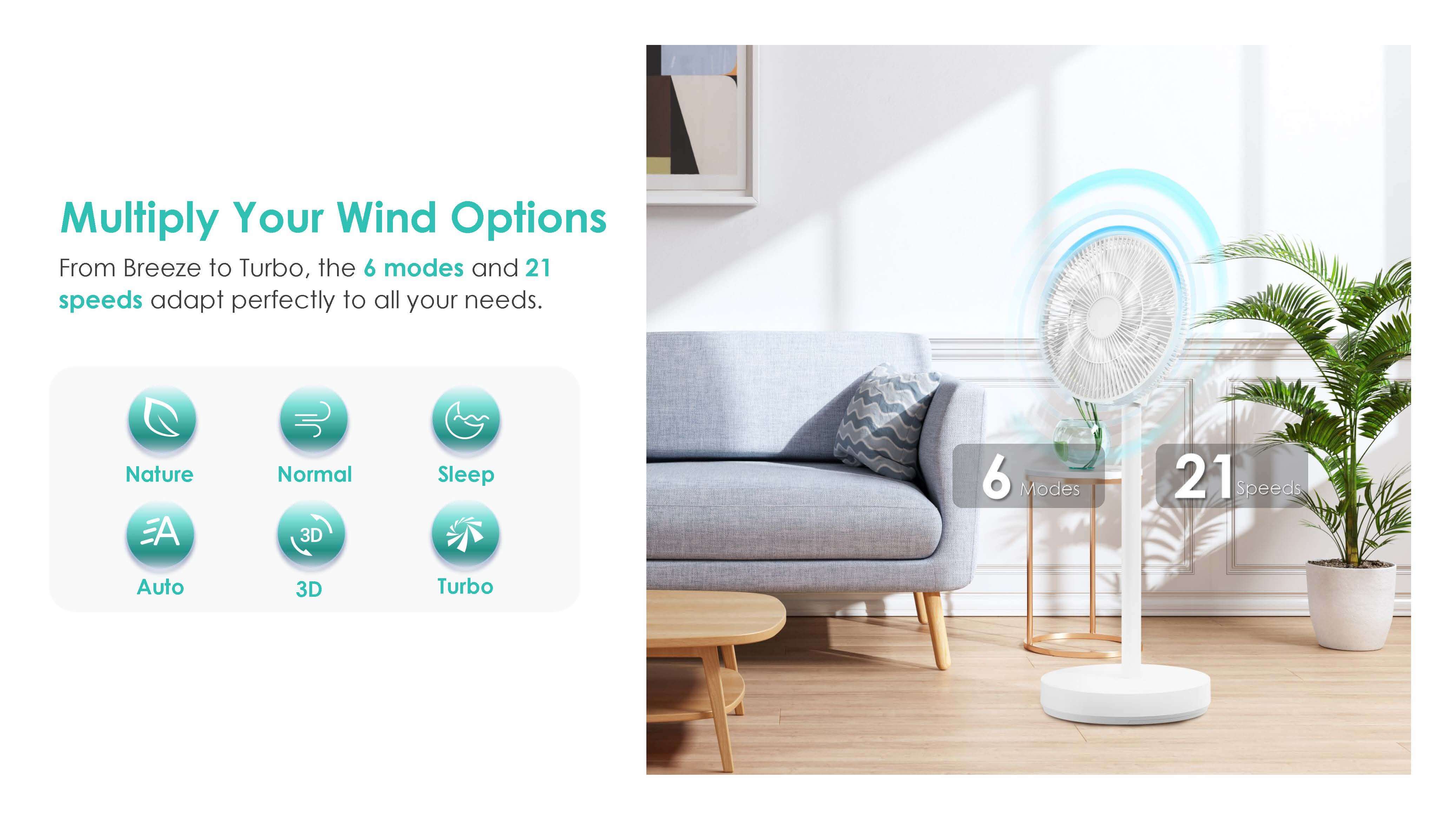 Wholesale Fan Manufacturer Comefresh Adjustable Rechargeable Standing Pedestal Fan 3D Oscillating Fan BLDC Floor Fan with Remote Timer AP-F1290BLRS